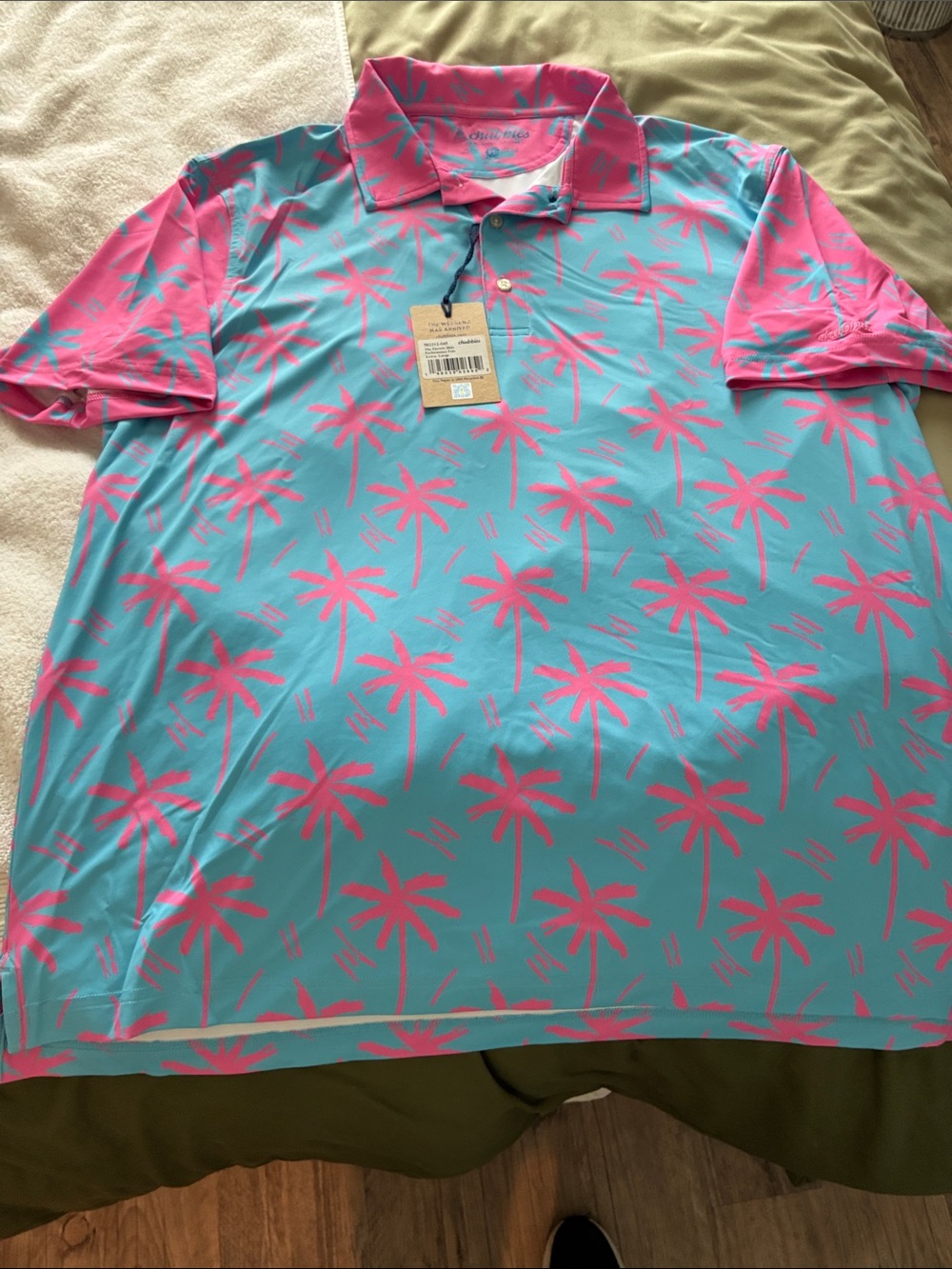Men’s Pink & Aqua chubbies Palm-Print Polo